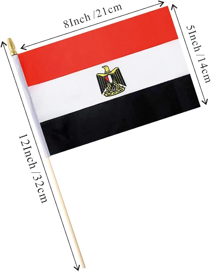 25Pack Small Egypt Flag Handheld Mini Egyptian Flags on Stick 5x8 Inch