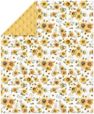 Yellow Sunflower Floral Baby Blankets for Girl Boy Boho Sunflowers Leaves Soft Mink Dotted Backing Double Layer Swaddle Receiving Blanket Summer Spring Garden Bed Throw for Newborn Toddler Crib 30x40 - Image 2