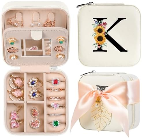 AYGXU Travel Jewelry Box for Women and Girls - Small Case With Initial A-Z - Teacher Gifts by AYGXU