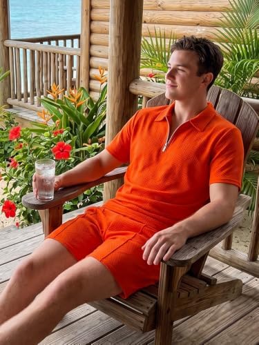 Men's Summer Outfits 2-Piece Polo Short Sets Shirt Sweatsuit - Image 3