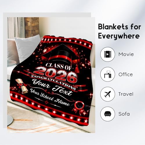 2026 Graduation Gifts Personalized Blanket with Name, Soft Flannel Fleece Blanket for Couch Bed Dorm Travel - Image 5