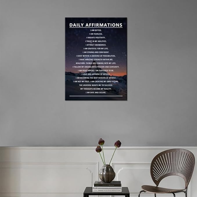 Daily Affirmations Inspirational Poster Canvas Wall Art for Office Motivational Prints Artwork for Living Room Modern Home Decor Painting Pictures Stretched and Framed Ready to Hang [30''Wx 40''H]