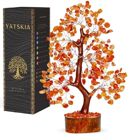 YATSKIA Carnelian Crystal Tree | Crystal Gem Tree | Gemstones and Crystals | Gemstones and Crystals | Desk Decor for Women | Birthday Gifts for Women | 10 Inch 300 Beads by YATSKIA