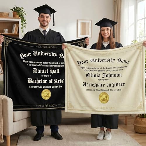 BYFDIY Custom Graduation Blanket 2026 Fleece Personalized Name Throw Blanket with Certificate Design High School College Grad Keepsake Gift for Graduates Her Him Senior Daughter Son 50"×60" - Image 2