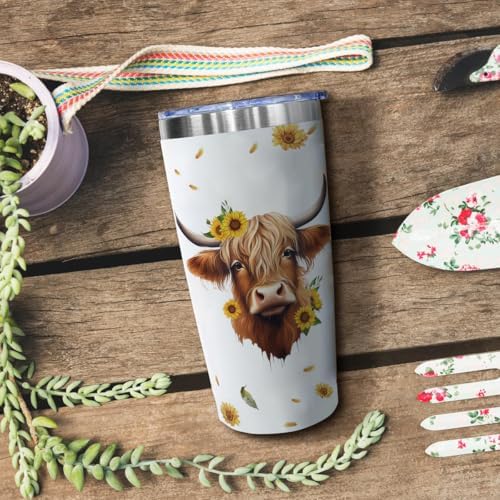 Highland Cow Tumbler - 20oz Stainless Steel Travel Mug, Cute Highland Cow Gifts for Women Friends, Birthday Gifts for Cowgirl, Farming Gifts for Female Farmers, Lover Presents for Friends, Bestie - Image 3