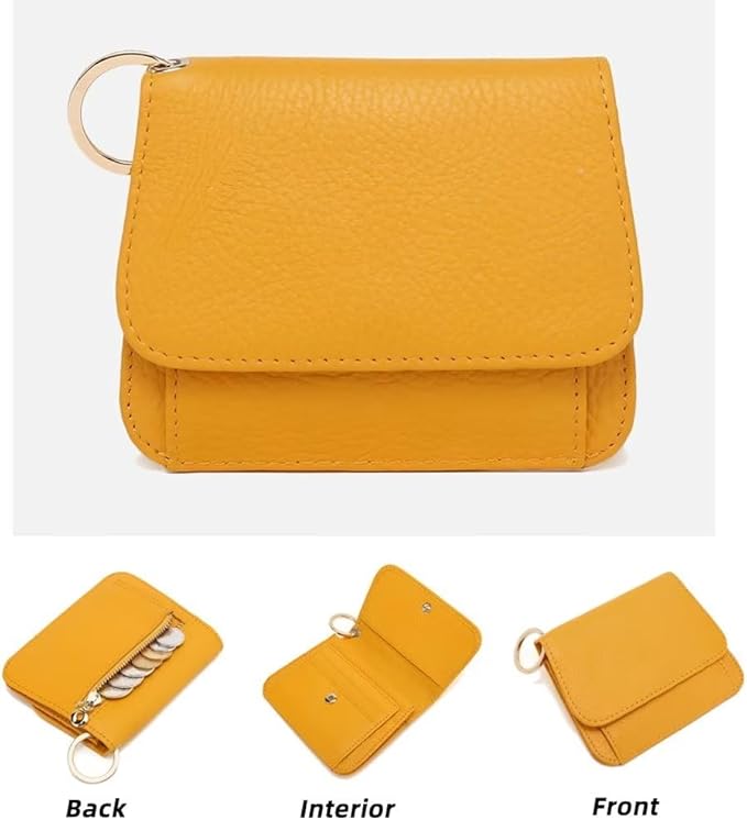 Mudono Small Wallet for Women RFID Blocking Genuine Leather Card Case Slim Tri-Fold Wallet with Zipper Pocket and Keychain