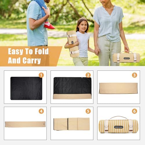 Picnic Outdoor Blankets Waterproof Extra Large - Beach Mat Sand Free Foldable with Carry Strap | Portable Camping Blanket | Park Blanket for Grass Park, Hiking, Travel, Concerts, Indoor (Yellow) - Image 6