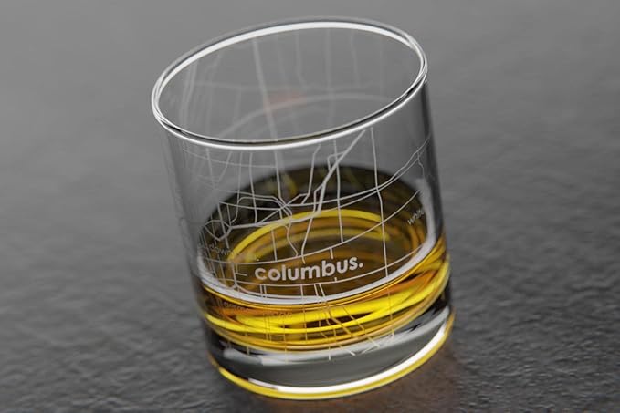 Well Told Engraved Columbus Ohio Map Rocks Glass, Old Fashioned Whiskey Glass (11 oz, Clear) Etched Whiskey Glass, Gifts For Whiskey Lovers
