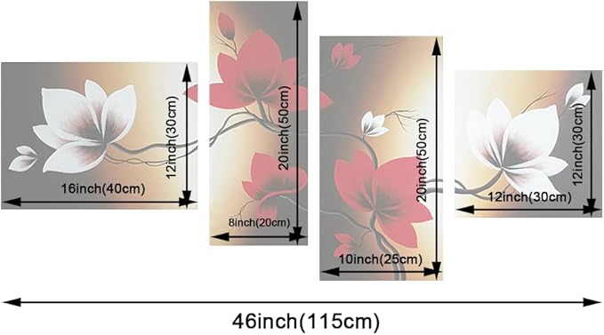 Wieco Art Full Bloom in Spring Red Flowers 100% Hand-painted 4 panels Flower Oil Paintings on Canvas Wall Art for Wall Decor Oil Painting on Canvas