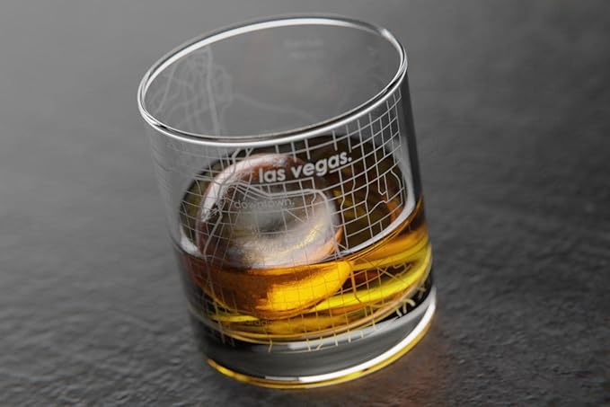 Well Told Engraved Las Vegas Nevada Map Rocks Glass, Old Fashioned Whiskey Glass (11 oz, Clear) Etched Whiskey Glass, Gifts For Whiskey Lovers