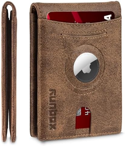 RUNBOX AirTag-Wallet-Mens-Slim-RFID Blocking Wallets Leather with Bill Compartment Air Tag Bifold Card Holder Wallet Gifts for Men Dad by RUNBOX