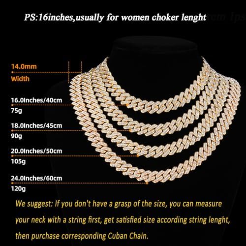 Mens Cuban Link Chain Miami Cuban Necklace 18K Gold Silver Chain For Men Women 14mm Iced Out Hip Hop Jewelry - Image 2