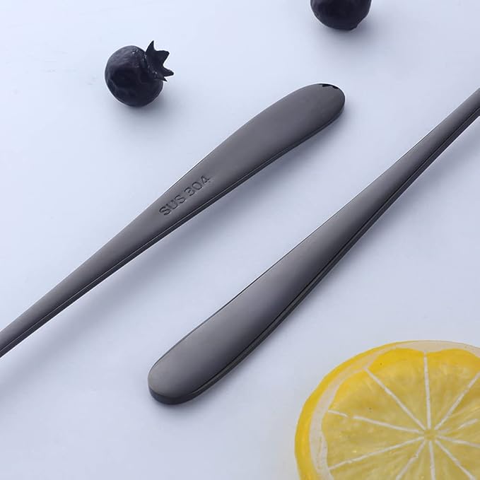 Buyer Star 8-Inch Long Handle Iced Tea Spoons, Ice Cream Spoon, Stainless Steel Cocktail Stirring Spoons, Set of 8 (Black)