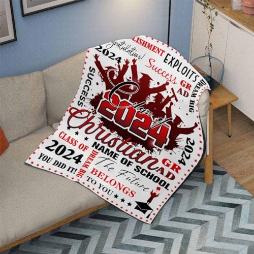 Blanket with Pictures Costume Blanket with Pictures Graduation Presents Graduation Class of 2024 with College Name Personalized Blankets for Adults, Graduation Gifts Men 80x60inch - Image 3
