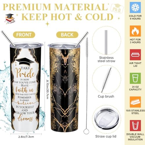 Domensi 6 Pcs Class of 2026 Graduation Gifts for Her Women Black 20 oz Tumbler Makeup Bag Journal Ballpoint Pen Inspirational Graduation Gifts Set for College High School Daughter Sister Friend - Image 3