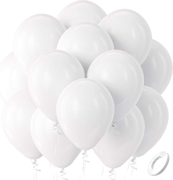 Bezente White Balloons Latex Party Balloons, 100 Pack 12 inch Round Helium Balloons for Valentines Day Wedding Birthday Engagement Bridal Shower Party Backdrop Decorations