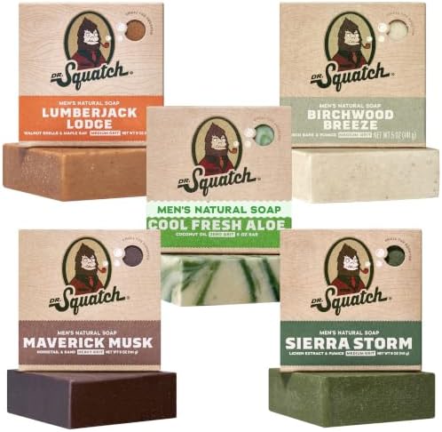Dr. Squatch Natural Men’s Bar Soap, Body Soap Bar (5oz, 5-Pack) by DrSquatch