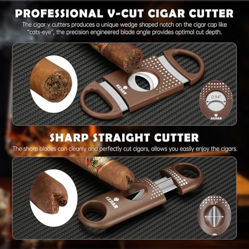 KEJIAR Cigar Humidor Case, Portable Cigar Box with Straight Cutter, V Cutter, Hole Puncher, Humidifier Packs, Travel Humidor and Cigar Accessories Gift Set Leather Cigar Case (Brown) - Image 5
