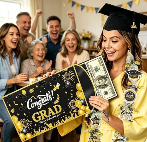 Class of 2026 Graduation Leis with Money Gift Set, 2 pcs Candy Lei Graduation Cash Holder,Personalized Graduation Gifts Money Leis with Photo Frame Congrats Grads Gift Idea for Graduate Party Supplies-Gold Black - Image 6
