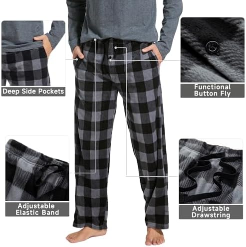 DG Hill Mens Pajama Pants - Pajamas Set Flannel PJ Pants for Men Cotton Top - Image 3