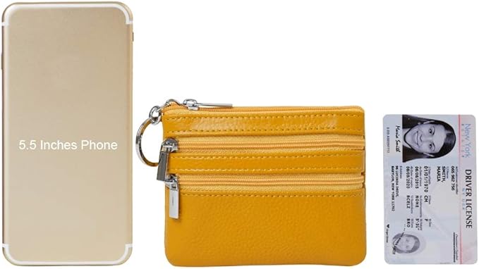 Women's Genuine Leather Coin Purse Mini Pouch Change Wallet with Keychain