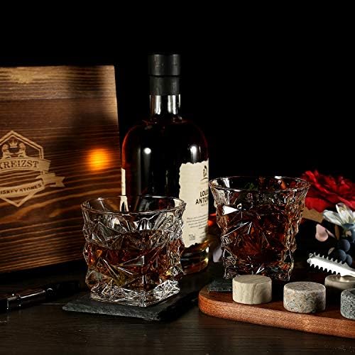 Whiskey Stones Gift Set, 2 Large Crystal Whiskey Glasses in Wood Gifts Box - Image 6
