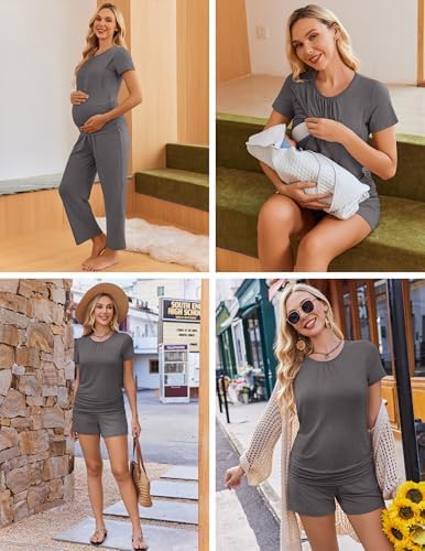 Ekouaer Maternity Nursing Pajamas Set 3 Piece Postpartum Breastfeeding Pjs - Image 2