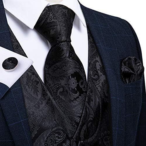 DiBanGu Mens Vest and Tie Set Formal Paisley Waistcoat and Necktie Pocket Square Cufflinks Silk Suit Vest for Tuxedo Wedding - Image 2