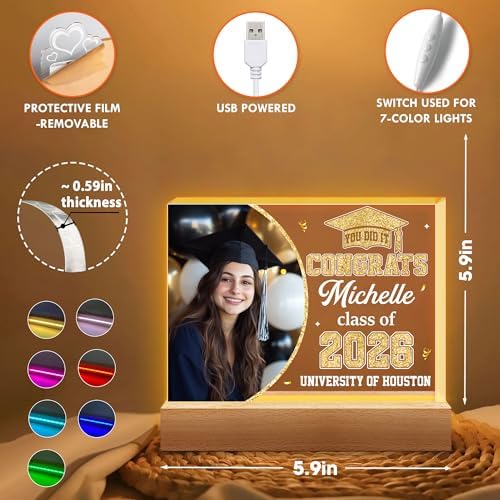 Hyturtle Personalized Graduation Night Light - Custom Night Light with Picture - Senior 2026 Graduation Gifts Her Him - Graduation Plaque Inspirational College Grad Gifts for Daughter from Mom - Image 4