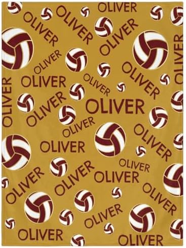 Personalized Baby Blankets for Girls Boys, Custom Baby Blanket with Name Swaddle Toddler Fleece Blanket Personalized Gift Red Gold Volleyball by RIRIX