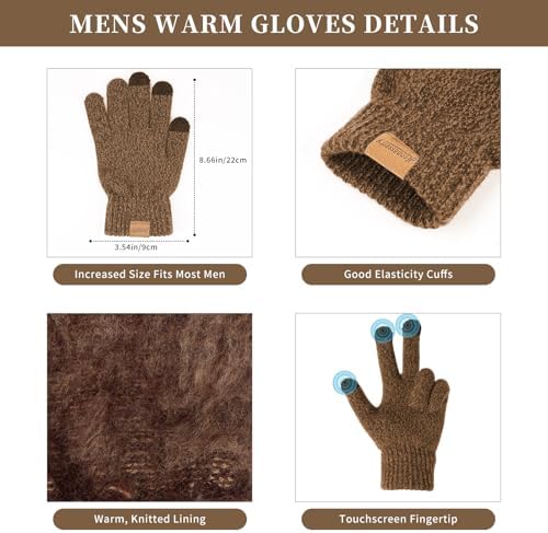 Winter Beanie Hats Long Neck Scarf for Men and Touchscreen Gloves 3PCS Set - Image 3