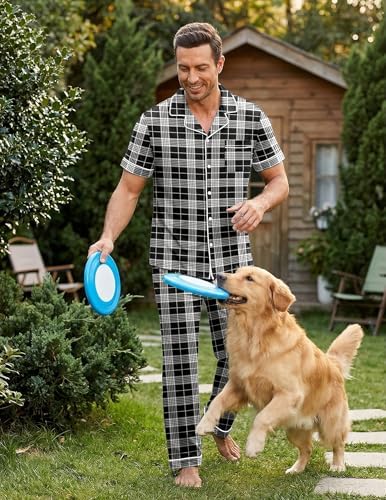 Ekouaer Men's Cotton Pajama Set Short Sleeve Button Down Sleepwear Pjs - Image 3