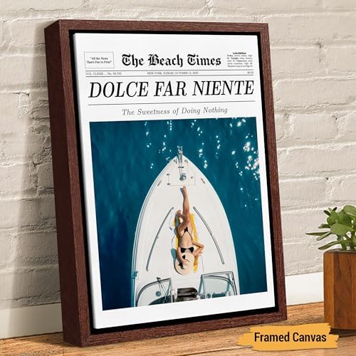 Custom Trendy Newspaper Dolce Far Niente with Photo Framed Wall Art, The Beach Times Canvas Art, Magazine Summer Vibes Headline Poster Print, Decor for Bedroom Living Room, Gifts For Yourself - Image 6