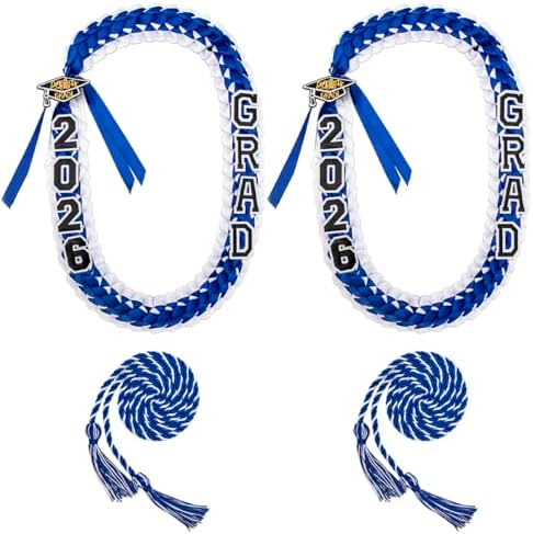 ALKB 2026 Graduation Lei Set - Two-Tone Braided Ribbon with Honor Cord, Unisex Graduation Gift for Graduates, Polyester by ALKB