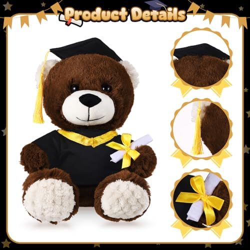 Bear with Graduation Cap Toys Class of 2026 Plush Stuffed Teddy Bear Animal Dog Cap and Gown with Greeting Card and Bag for Graduation Day Gift(Black A) - Image 4