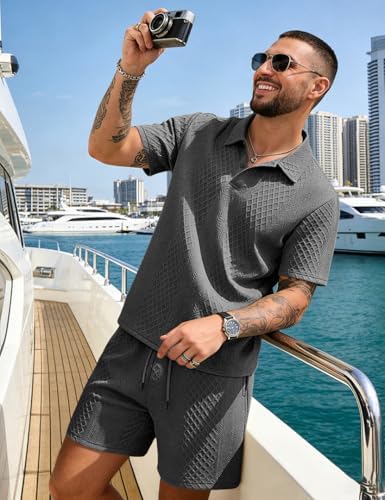 Men's 2 Pieces Outfits Casual Polo Shirt and Shorts Set Collar Athletic Jogging Summer Tracksuit - Image 5