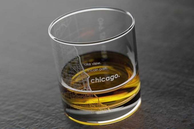 Well Told Engraved Chicago Illinois Map Rocks Glass, Old Fashioned Glassware (11 oz, Clear) Etched Bourbon Tumbler, Gifts For Whiskey Lovers