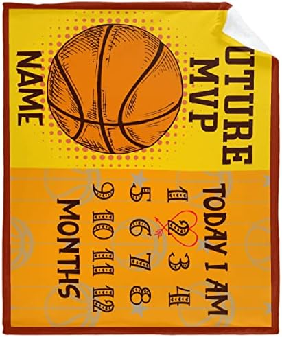 Personalized Baby Month Blanket Name Blanket | Monthly Milestone Blanket for Newborn Boy Girl | 30"x40" | Basketball Customized Throw Blanket with Name for Souvenir Gift by Home