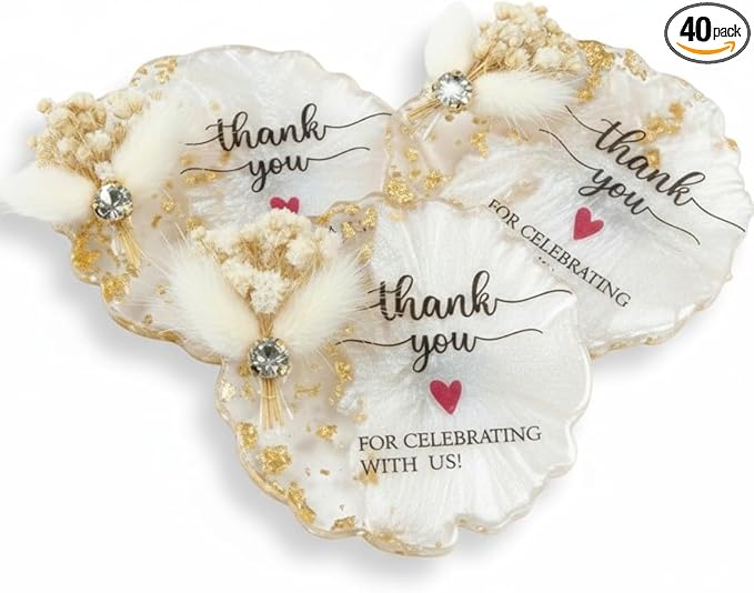 40 Pcs Wedding Favors for Guests Cyristal Resin Magnets Bulk Gifts Set Floral Design Thank You Tag for Bridal Pooja Baby Shower Birthday Guest Gift