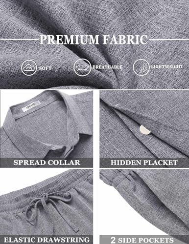 COOFANDY Men's Summer Beach Outfits 2 Piece Short Sleeve Shirts and Shorts Vacation Texture Linen Sets for Men - Image 5