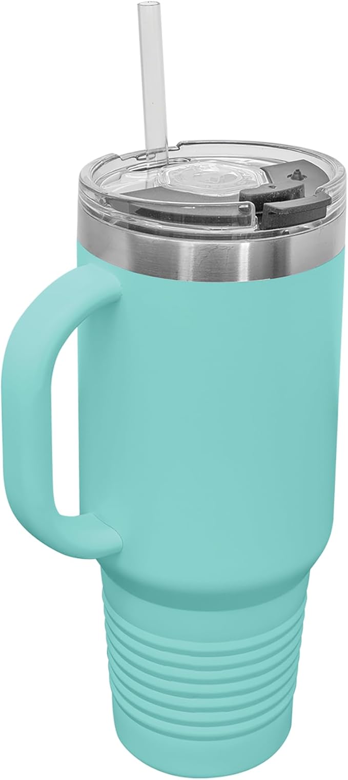 LaserGram 40oz Vacuum Insulated Travel Mug with Handle, Cup Cake, Personalized Engraving Included (Teal)