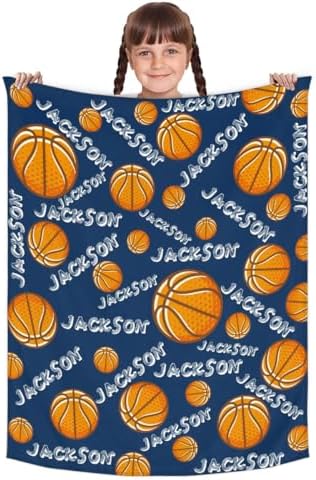 Personalized Baby Blankets for Girls Boys, Custom Baby Blanket with Name Swaddle Toddler Fleece Blanket Personalized Gift Basketball Text - Image 2