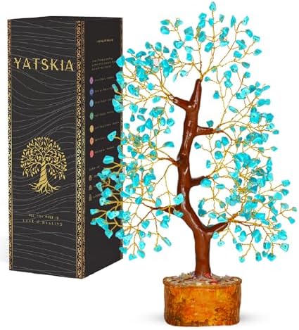 YATSKIA Turquoise Crystal Bonsai Tree Sculpture, Handmade 7 Chakra Healing Pendant Necklaces, Home Decor, Tabletop Display, 8x8x25cm, 1-2lbs by YATSKIA