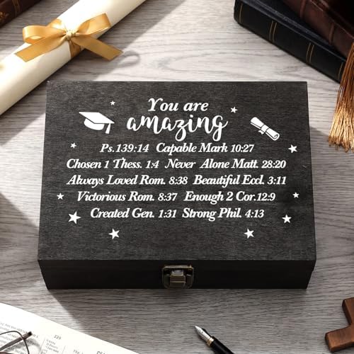 Graduation Memory Keepsake Box with Photo Custom 2026 Large Grad Card Box with Customized Picture Gift for Him Her for Graduate Grad High School Party(Black,Christian) by Seeloowy