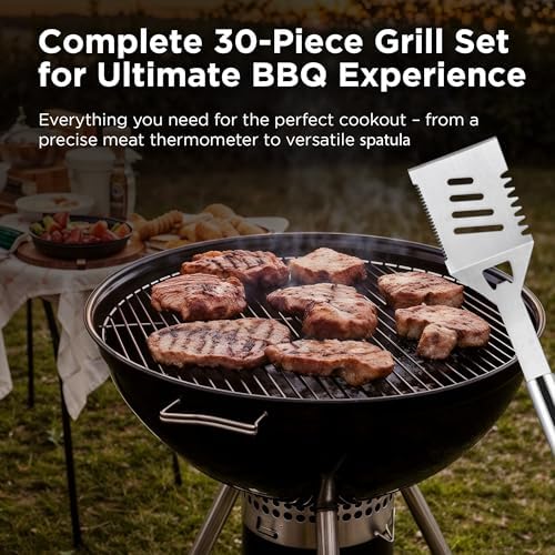 Kaluns Grilling Accessories, Dad Gifts for Christmas, Heavy Duty Stainless Steel Grill Set BBQ Grill Accessories for Outdoor Grill with Meat Thermometer, Case and Apron - Image 4