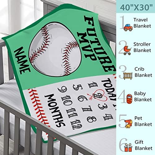 Personalized Baby Month Blanket Name Blanket | Monthly Milestone Blanket for Newborn Boy Girl | 50"x60" | Baseball Theme Ultra Soft Customized Throw Blanket with Name - Image 3