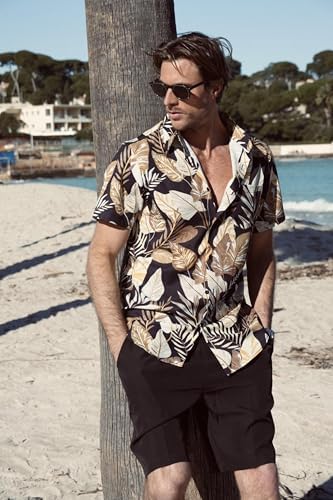 COOFANDY Men's Hawaiian 2 Piece Outfits Floral Button Down Shirt and Shorts Vacation Outfits Summer Beach Matching Set - Image 2