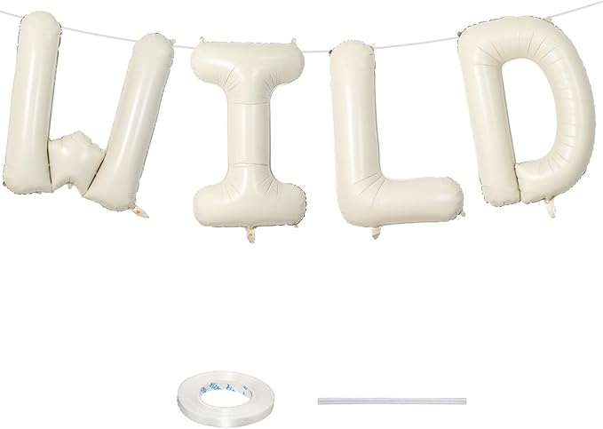 Beige WILD Balloons for Wild One Party Decorations, 40 Inch Cream White Sand WILD Balloon Letters, Ivory Alphabet WILD Balloon for Kids Boys Girls Two Wild Birthday Baby Shower Party Decorations