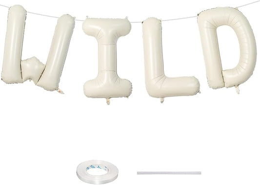 Beige WILD Balloons for Wild One Party Decorations, 40 Inch Cream White Sand WILD Balloon Letters, Ivory Alphabet WILD Balloon for Kids Boys Girls Two Wild Birthday Baby Shower Party Decorations