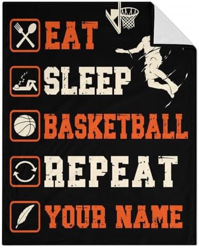Mercuryelf Custom Basketball Throw Blanket - Soft, Fuzzy & Warm - 40x50 Inches Flannel Blankets for Travel, Office - Black Sports Funny Throws Gift for Boys, Girls by Mercuryelf